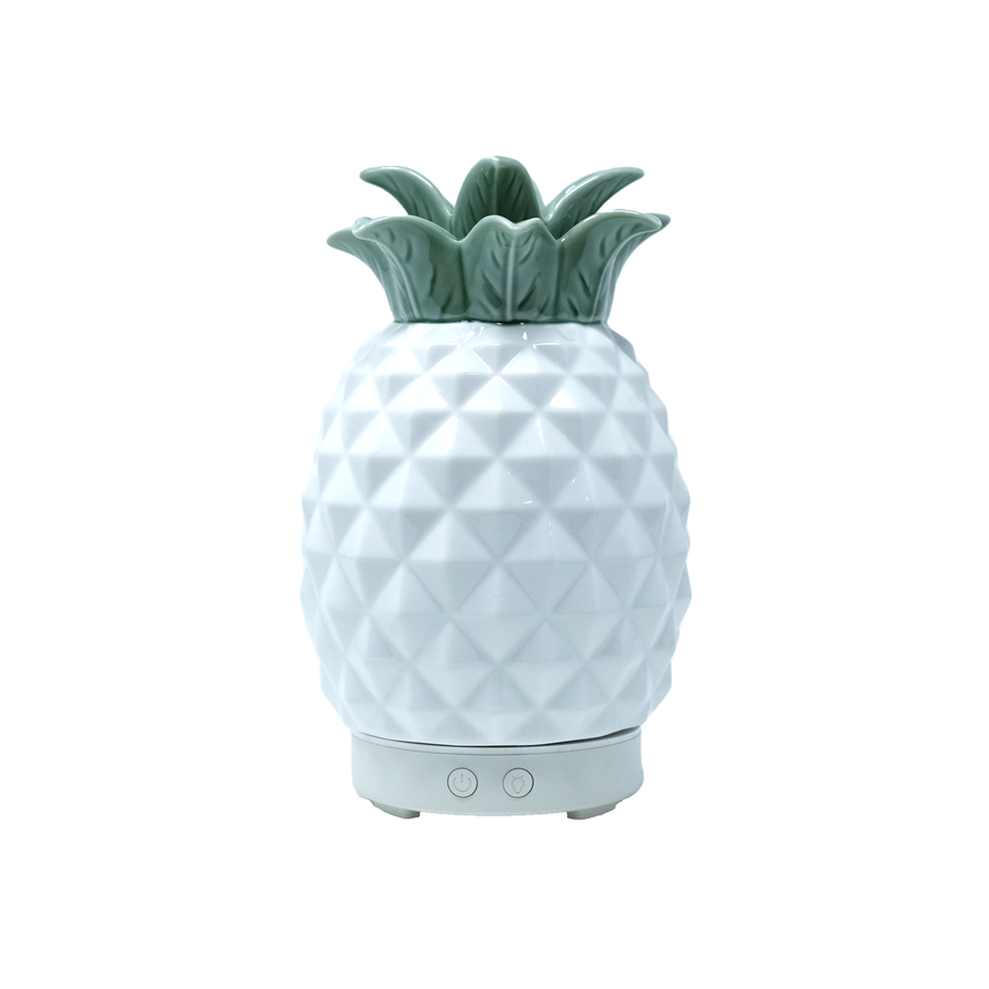 Green Pineapple Ceramic Ultrasonic Aroma Diffuser - Multicolor Lights - 100ml